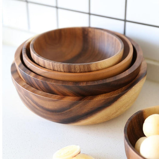 Natural Wooden Bowl – Rustic Fruit & Salad Server for Home or Restaurant