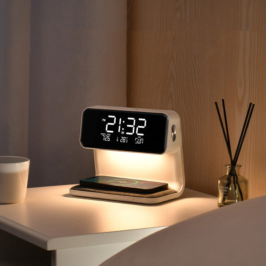 3-in-1 Bedside Lamp – LCD Alarm Clock with Wireless Phone Charging