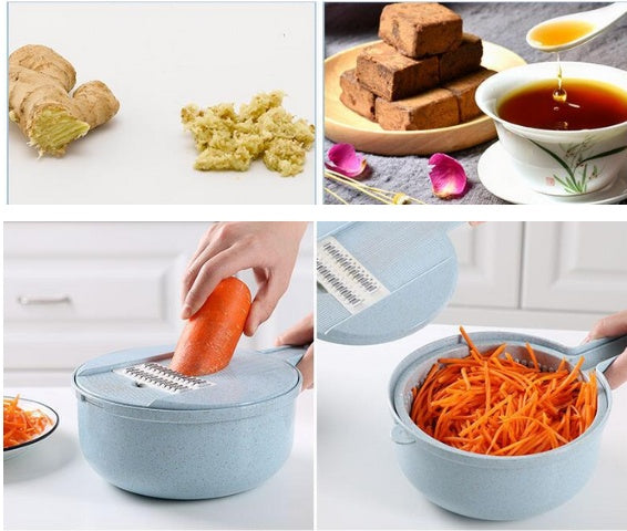 8-in-1 Mandoline Slicer – Multi-Blade Veg Cutter with Peeler & Strainer