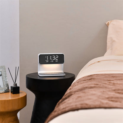 3-in-1 Bedside Lamp – LCD Alarm Clock with Wireless Phone Charging