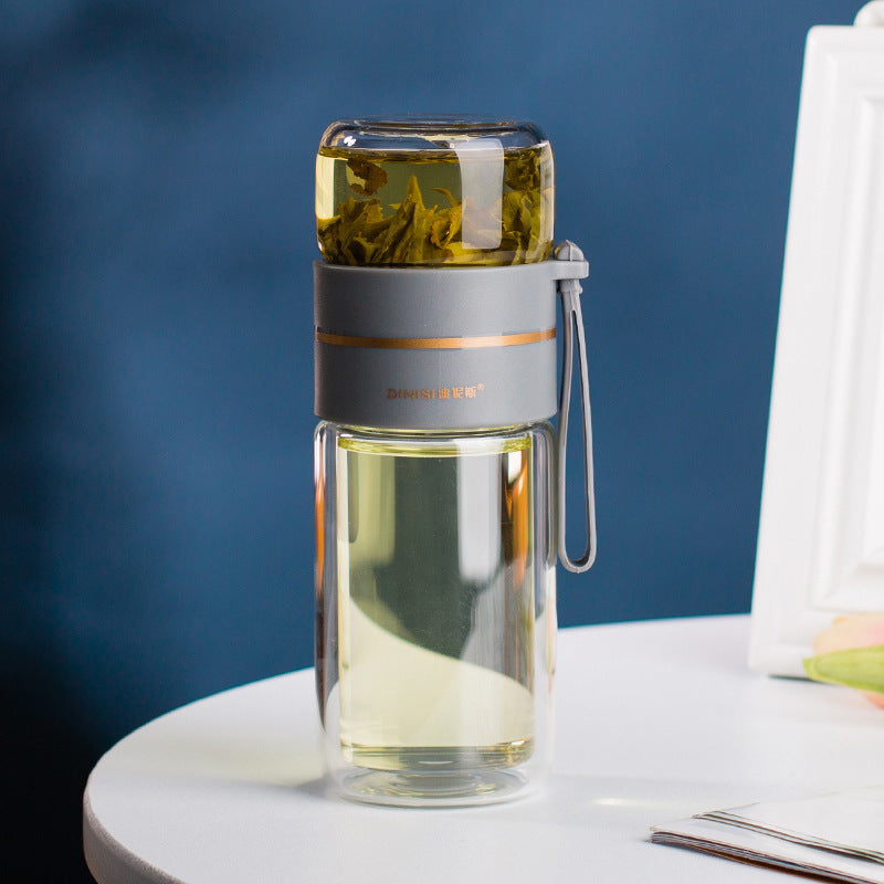Double Wall Glass Bottle – Leakproof Tea Infuser with Built-In Filter