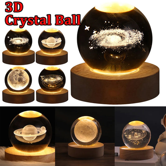 3D Galaxy Crystal Ball Lamp – LED Planet Night Light for Kids & Home Decor