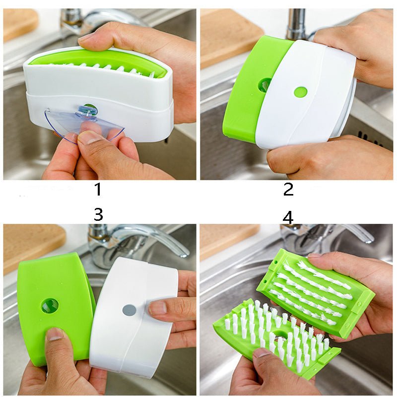 2 - in - 1 Kitchen Cleaning Brush – Suction Cup Scrubber for Utensils & Produce - Slushin_Dept