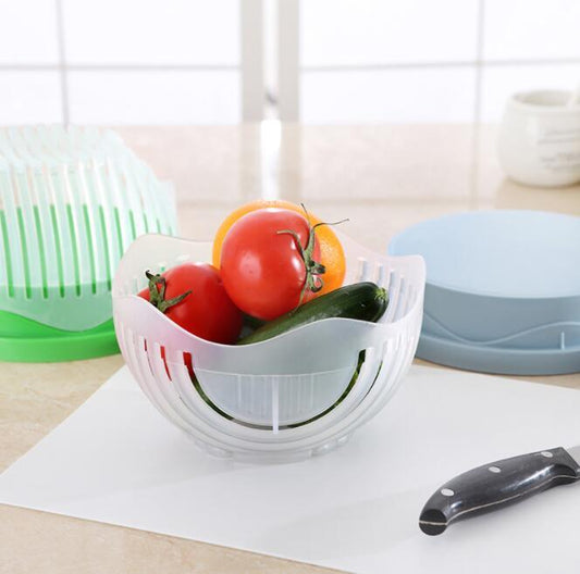 3-in-1 Salad Cutter Bowl – Slice, Rinse & Serve with Safety and Ease