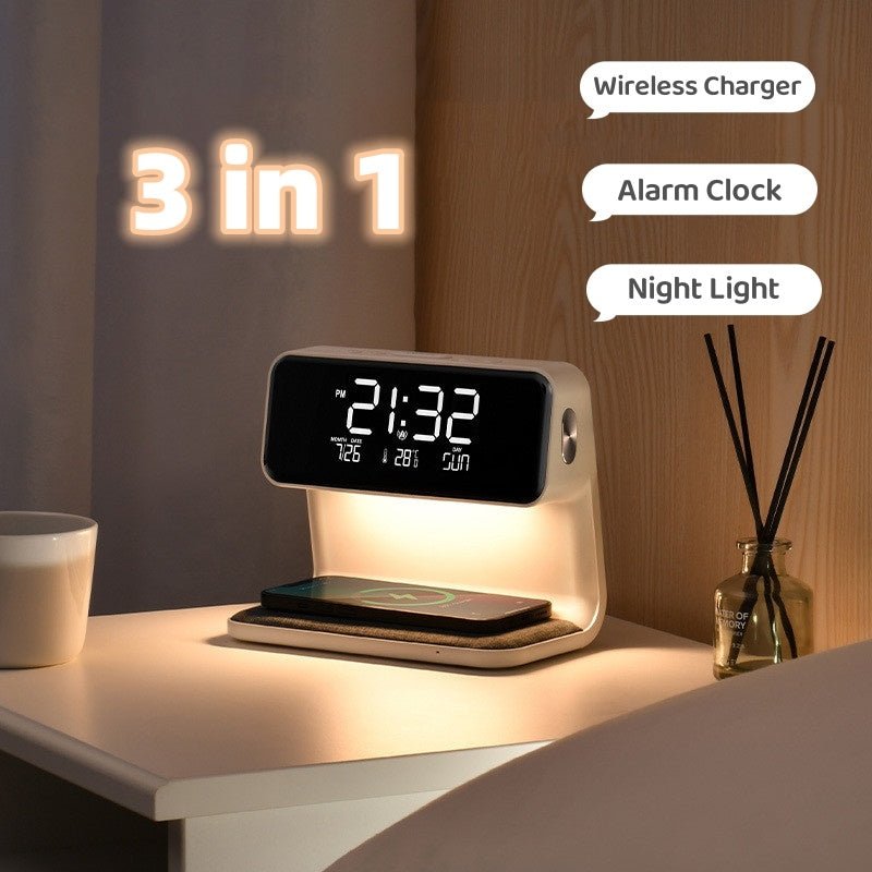 3 - in - 1 Bedside Lamp – LCD Alarm Clock with Wireless Phone Charging - Slushin_Dept