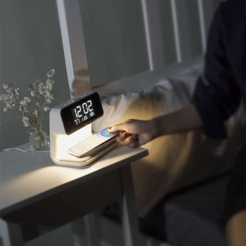 3 - in - 1 Bedside Lamp – LCD Alarm Clock with Wireless Phone Charging - Slushin_Dept