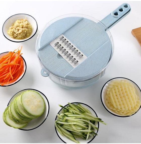 8-in-1 Mandoline Slicer – Multi-Blade Veg Cutter with Peeler & Strainer