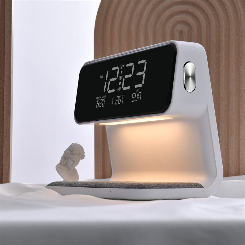 3-in-1 Bedside Lamp – LCD Alarm Clock with Wireless Phone Charging