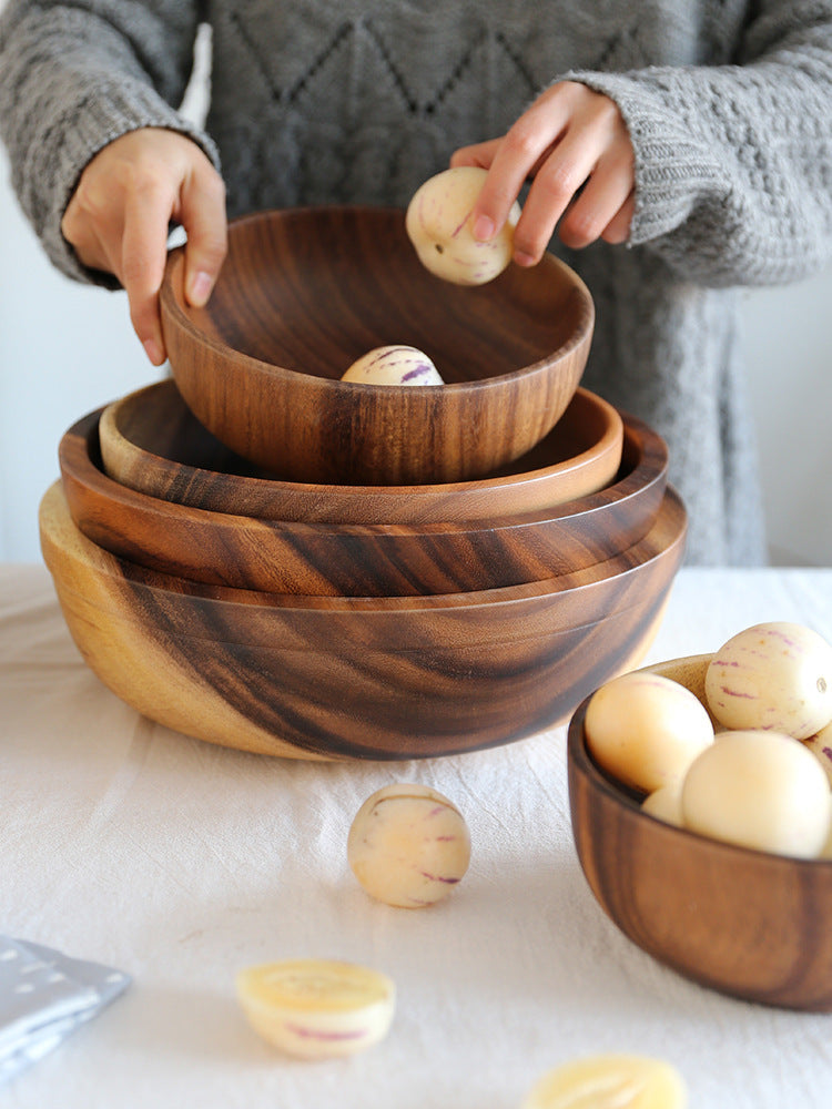 Natural Wooden Bowl – Rustic Fruit & Salad Server for Home or Restaurant