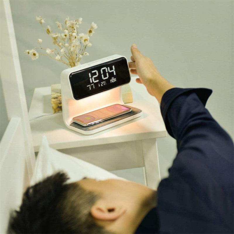 3-in-1 Bedside Lamp – LCD Alarm Clock with Wireless Phone Charging