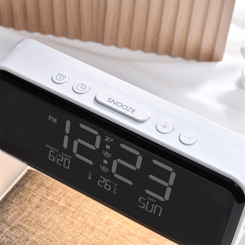 3-in-1 Bedside Lamp – LCD Alarm Clock with Wireless Phone Charging