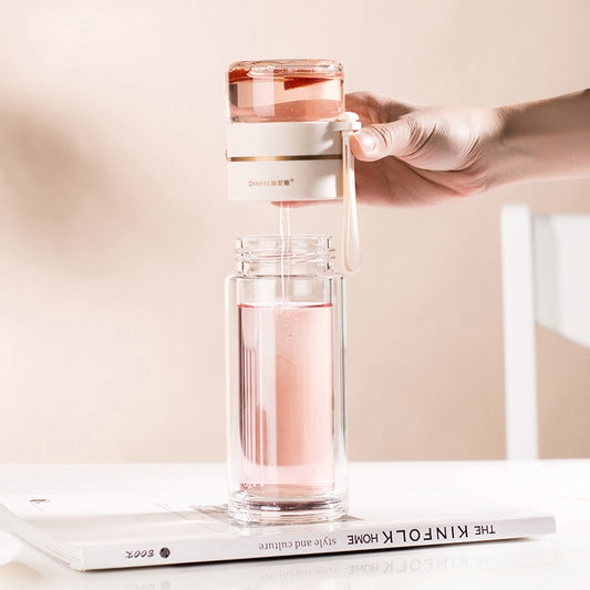 Double Wall Glass Bottle – Leakproof Tea Infuser with Built-In Filter