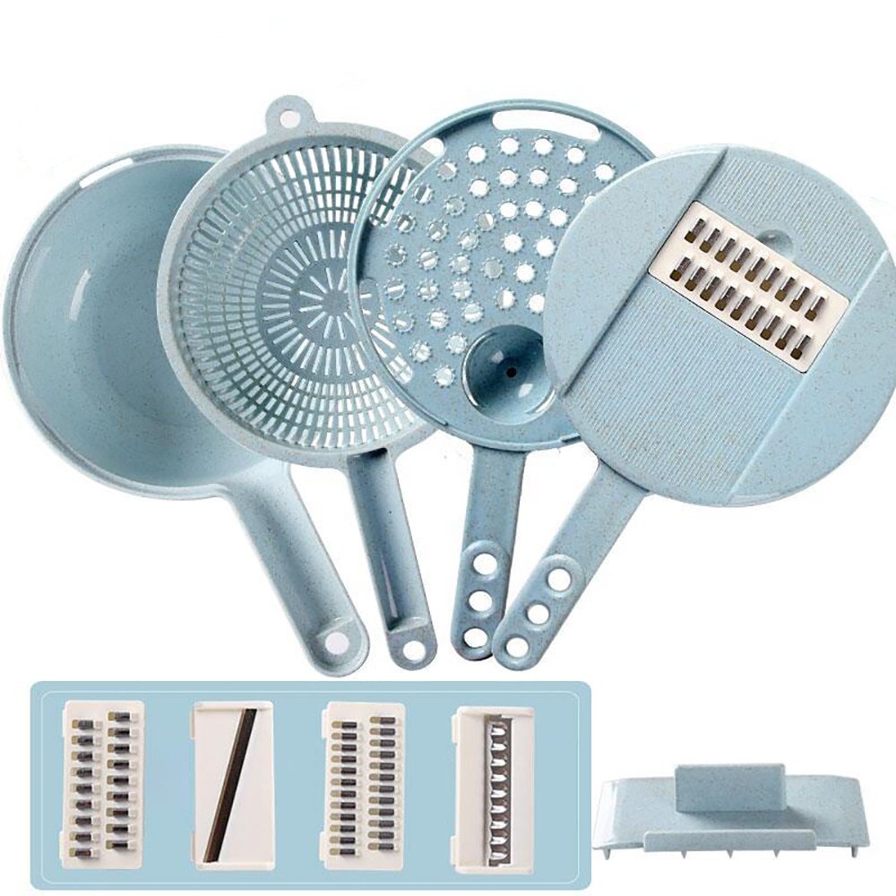 8-in-1 Mandoline Slicer – Multi-Blade Veg Cutter with Peeler & Strainer