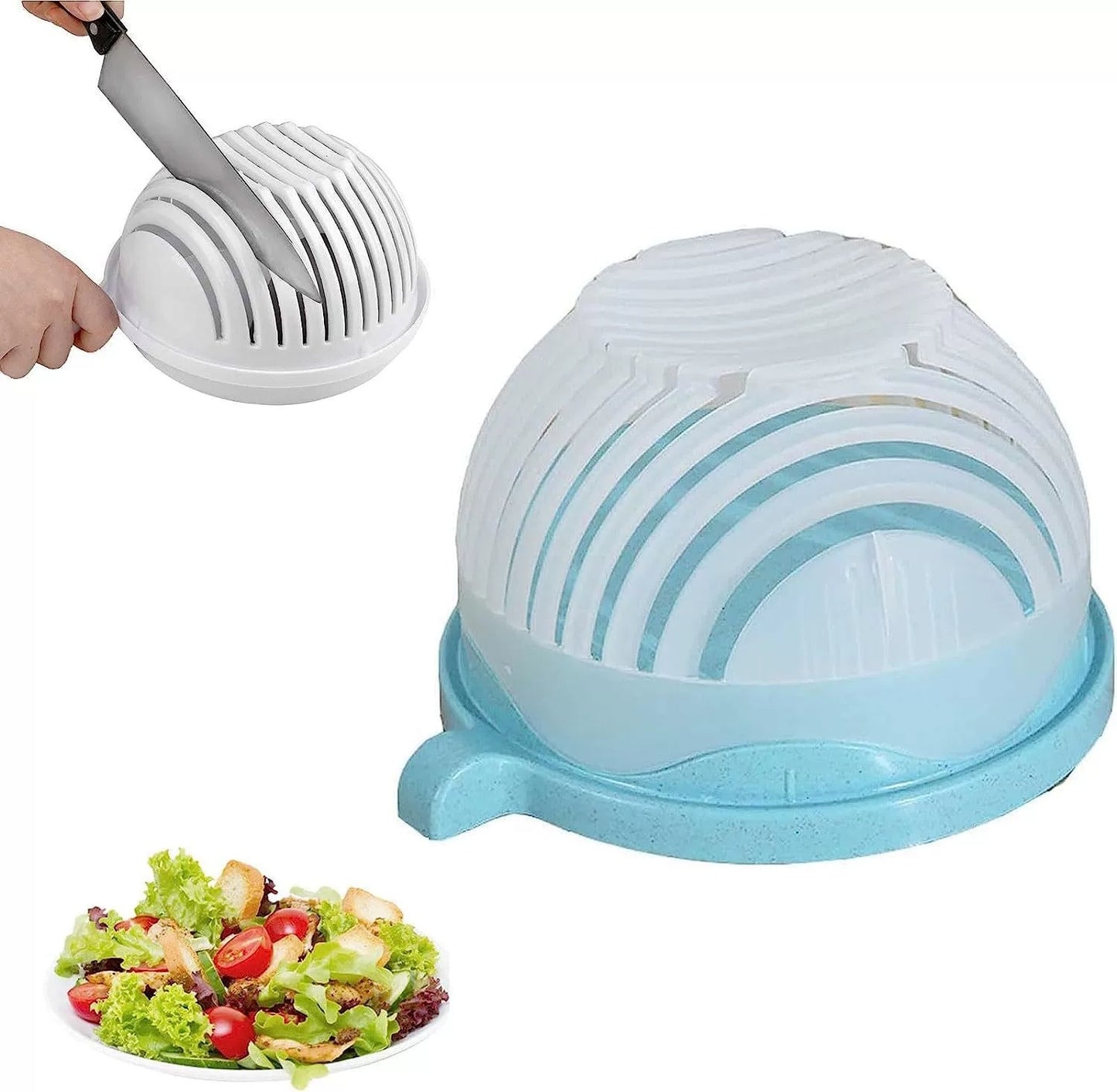 3-in-1 Salad Cutter Bowl – Slice, Rinse & Serve with Safety and Ease