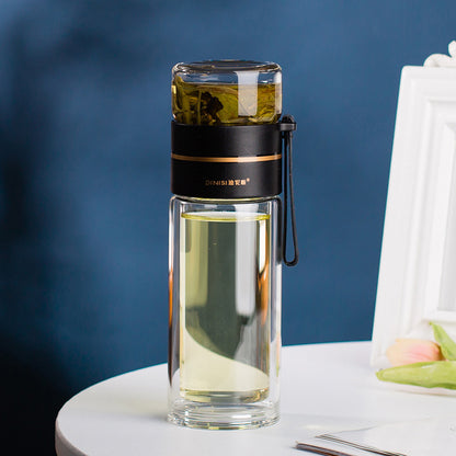 Double Wall Glass Bottle – Leakproof Tea Infuser with Built-In Filter