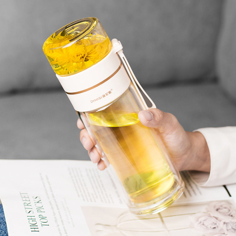 Double Wall Glass Bottle – Leakproof Tea Infuser with Built-In Filter