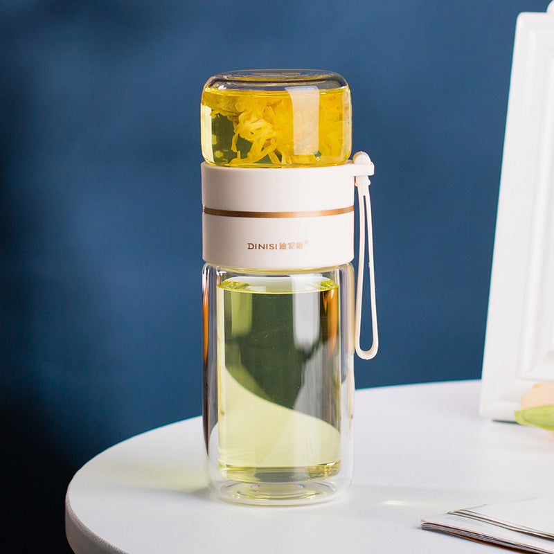 Double Wall Glass Bottle – Leakproof Tea Infuser with Built-In Filter
