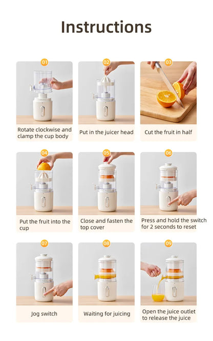 Mini Wireless Juicer – USB Steel Citrus Press for Fresh Juice Anywhere