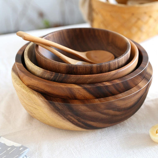 Natural Wooden Bowl – Rustic Fruit & Salad Server for Home or Restaurant