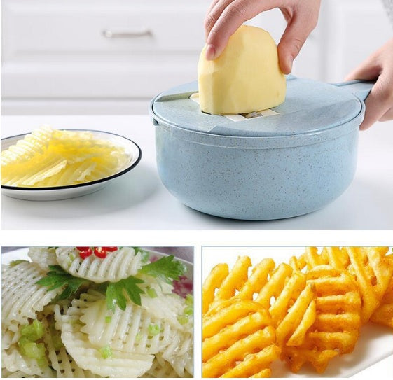 8-in-1 Mandoline Slicer – Multi-Blade Veg Cutter with Peeler & Strainer