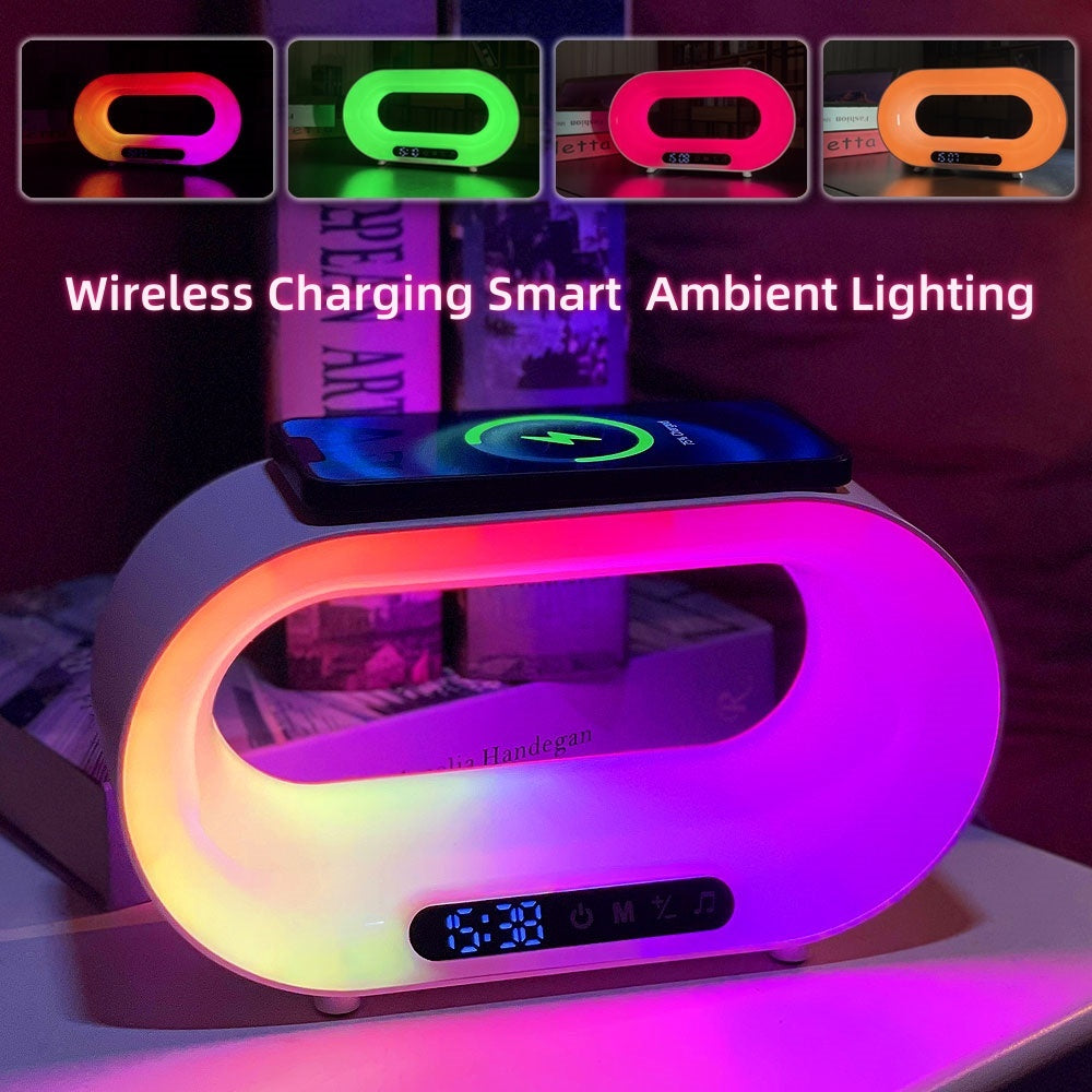 3-in-1 Smart LED Lamp – RGB Night Light, Wireless Charger & Alarm Clock with App Control