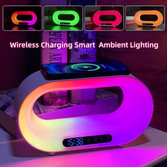 3-in-1 Smart LED Lamp – RGB Night Light, Wireless Charger & Alarm Clock with App Control