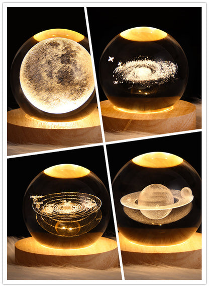 3D Galaxy Crystal Ball Lamp – LED Planet Night Light for Kids & Home Decor