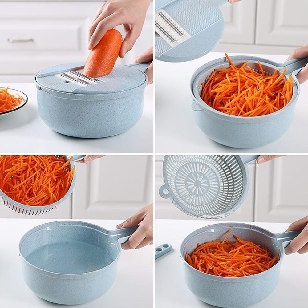 8-in-1 Mandoline Slicer – Multi-Blade Veg Cutter with Peeler & Strainer