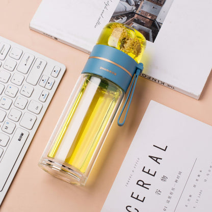 Double Wall Glass Bottle – Leakproof Tea Infuser with Built-In Filter
