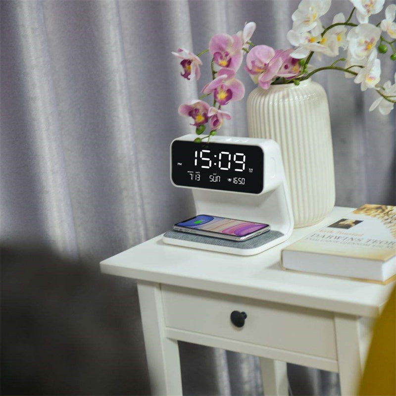 3-in-1 Bedside Lamp – LCD Alarm Clock with Wireless Phone Charging