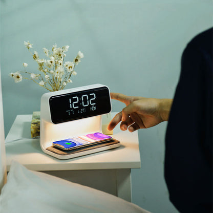 3-in-1 Bedside Lamp – LCD Alarm Clock with Wireless Phone Charging