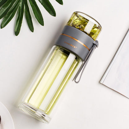 Double Wall Glass Bottle – Leakproof Tea Infuser with Built-In Filter