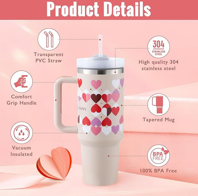 40oz Insulated Tumbler – Spill-Proof Stainless Steel Mug with Handle & Straw for Travel, Gym & Office