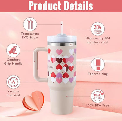 40oz Insulated Tumbler – Spill-Proof Stainless Steel Mug with Handle & Straw for Travel, Gym & Office