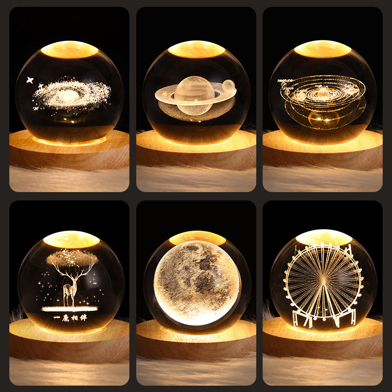 3D Galaxy Crystal Ball Lamp – LED Planet Night Light for Kids & Home Decor