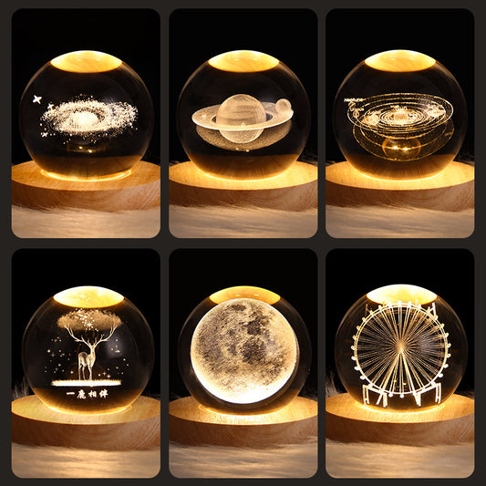 3D Galaxy Crystal Ball Lamp – LED Planet Night Light for Kids & Home Decor